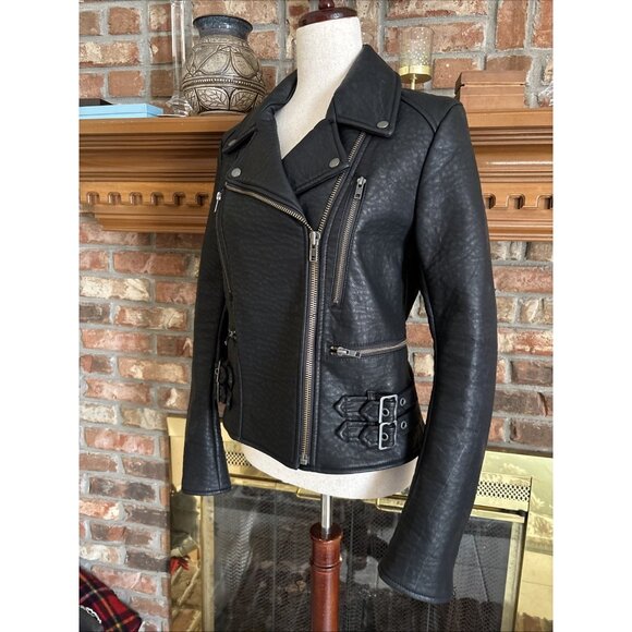 Free People Faux Black Leather Biker Jacket Size 10 - Picture 2 of 7